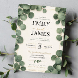 Convite Minimalist Eucalyptus Sage Green Leaves and Gold