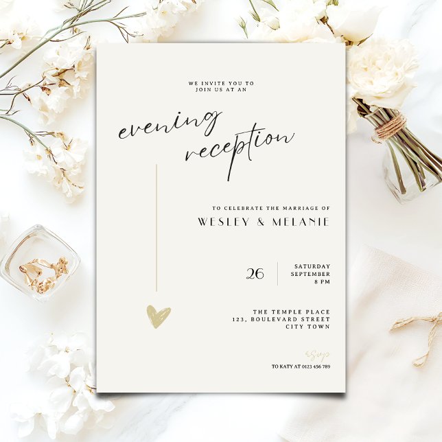 Convite Minimalist Evening Reception Wedding Gold Black  (Criador carregado)
