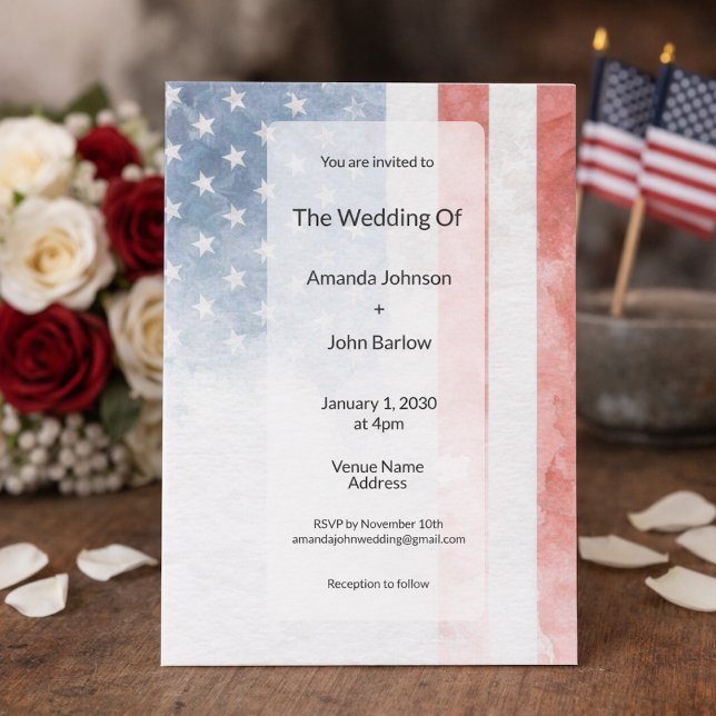 Convite Minimalist Faded American Flag Wedding (Criador carregado)