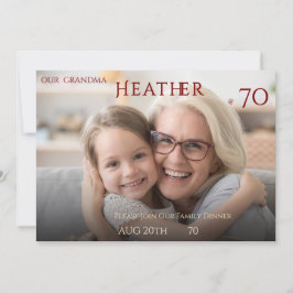 Convite Minimalist Female Family Photo 70th Birthday 