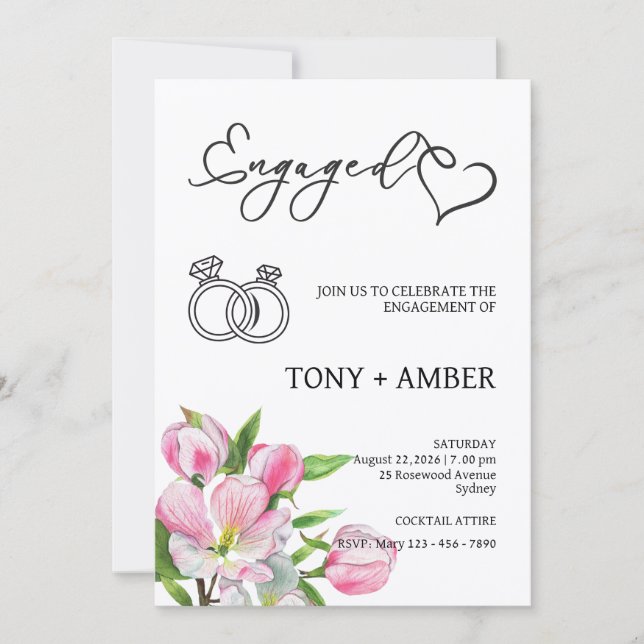 Convite Minimalist Floral Engagement Invitation (Frente)