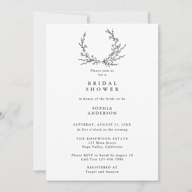 Convite Minimalist Floral Line Art Bridal Shower (Frente)