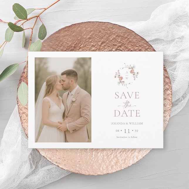 Convite Minimalist Floral Save the Date Photo Card (Criador carregado)