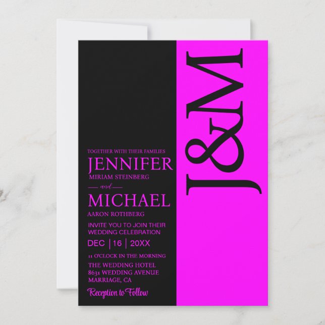 Convite Minimalist Fuchsia QR Code on Back Wedding (Frente)