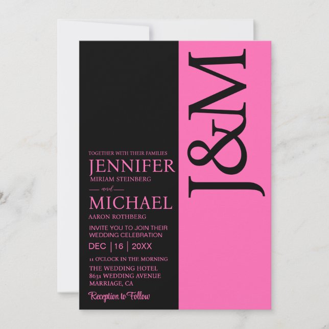 Convite Minimalist Fuchsia QR Code on Back Wedding (Frente)