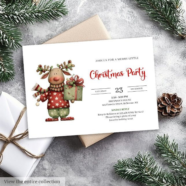Convite Minimalist Funny Reindeer trendy festive invite (Minimalist Funny Reindeer trendy festive invite)