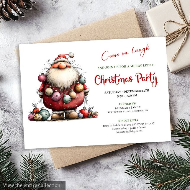 Convite Minimalist Funny Santa Hand Drawn Festive Invites (Minimalist Funny Santa Hand Drawn Festive Invitation)