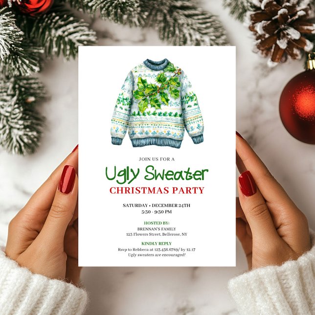 Convite Minimalist Funny Ugly Sweater Party Invitation (Minimalist Funny Ugly Sweater Party Invite)