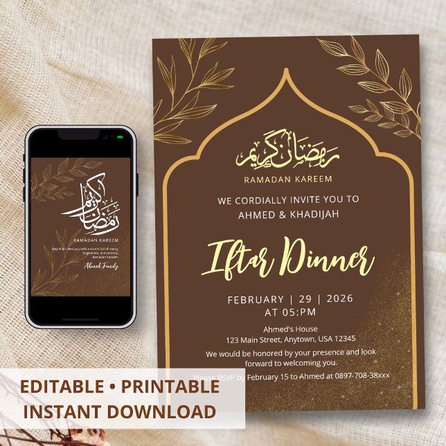 Convite Minimalist Gold Line Art Ramadan Iftar Dinner (Criador carregado)