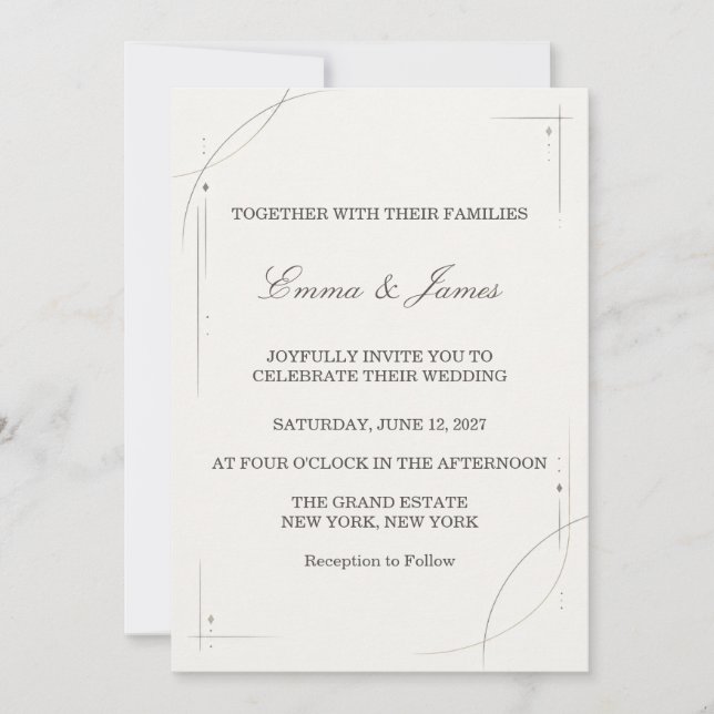 Convite Minimalist Gold Line Wedding Invitation (Frente)