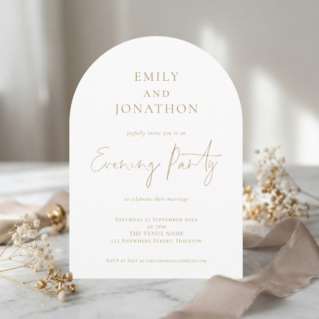 Convite Minimalist Gold Script Wedding Evening Party (Criador carregado)