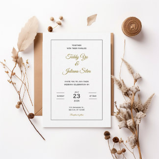 Convite Minimalist Gold Script Wedding Invitation