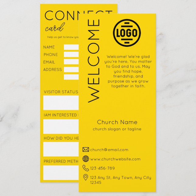 Convite Minimalist Golden Church Connection Card (Frente/Verso)
