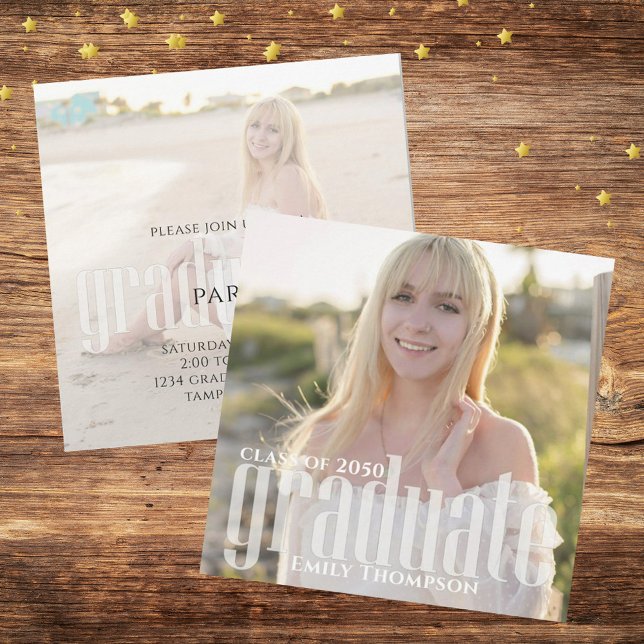Convite Minimalist Graduate Simple Modern Two Photo (Criador carregado)