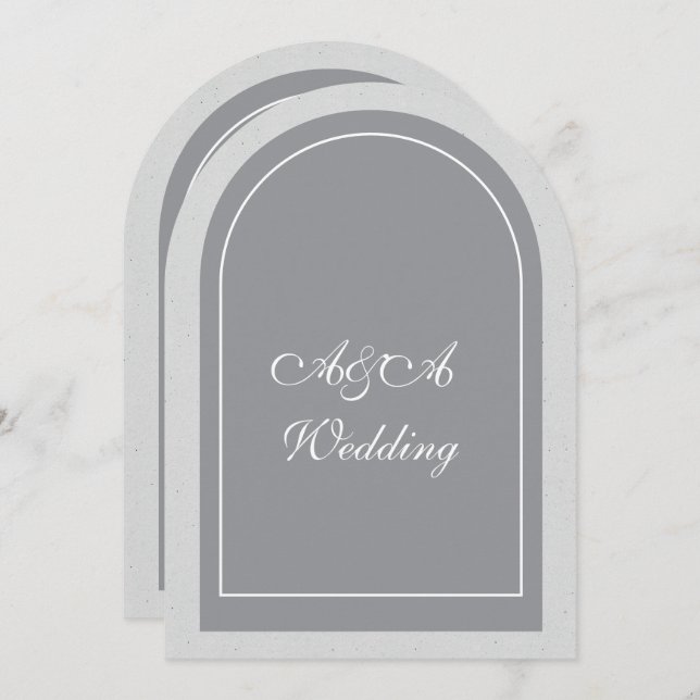 Convite Minimalist Gray and Light Gray Arch Wedding  (Frente/Verso)