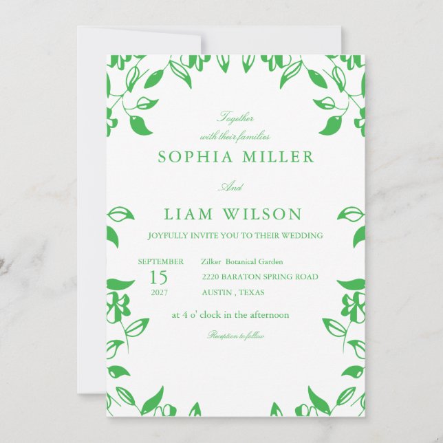 Convite Minimalist Green Botanical Wedding Invitation (Frente)