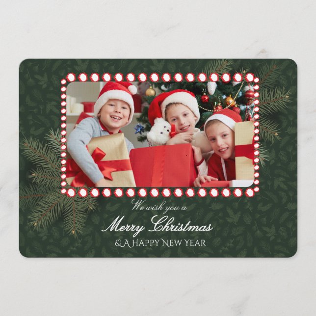 Convite Minimalist Green Gold Merry Christmas Handwriting  (Frente)