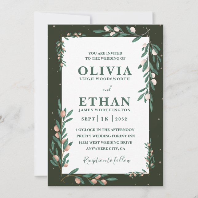 Convite Minimalist Green Modern Simple Typography Wedding  (Frente)