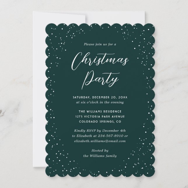 Convite Minimalist Green Snowy Christmas Party (Frente)