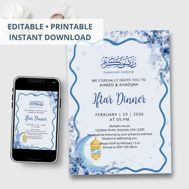 Convite Minimalist Greenery Moon Ramadan Iftar Invitation (Criador carregado)