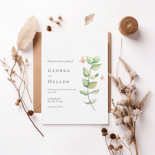 Convite Minimalist Greenery Wedding Invitation (Criador carregado)