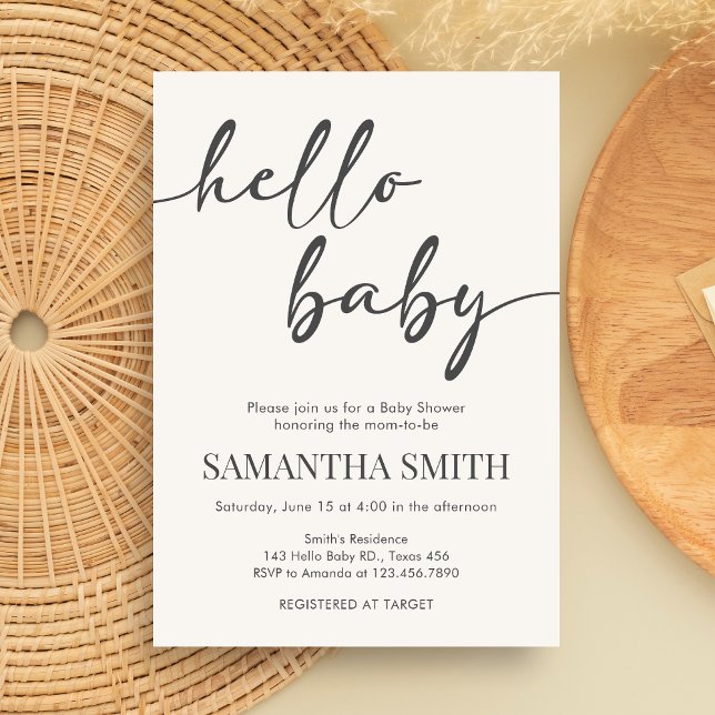 Convite Minimalist Hello Baby Baby Shower (Hello Baby Baby Shower Invitation)