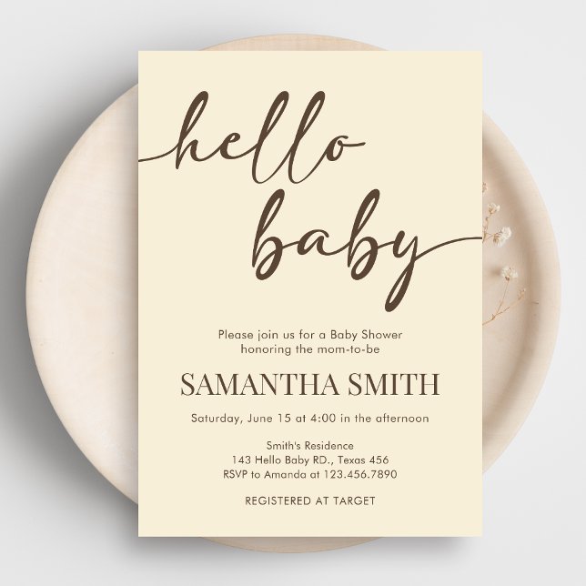 Convite Minimalist Hello Baby Baby Shower (Minimalist Hello Baby Shower Invitation)