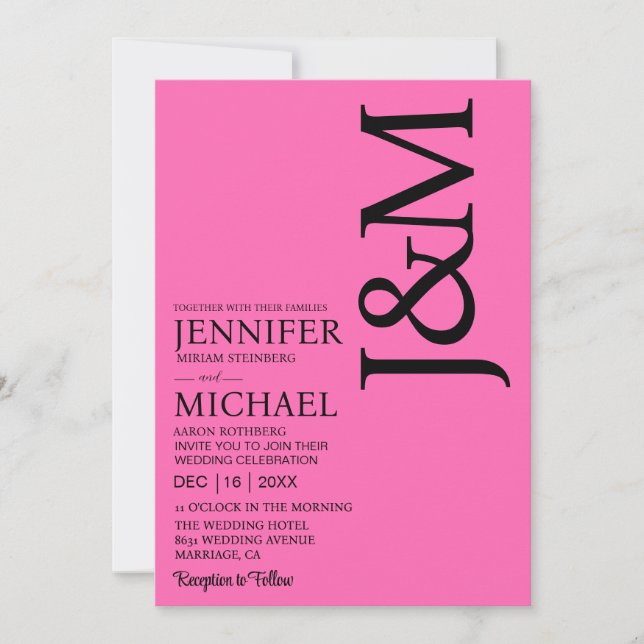 Convite Minimalist Hot PInk Magenta QR Code Wedding (Frente)