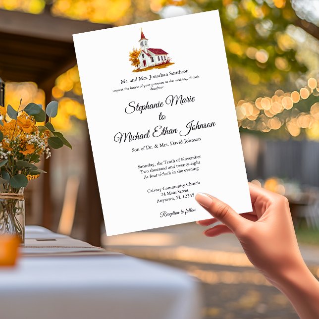 Convite Minimalist Illustration Formal Church Wedding (Minimalist Illustration Formal Church Wedding Invitation)