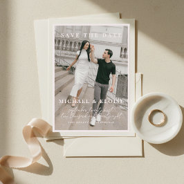 Convite Minimalist Ivory Photo Save the Date Wedding