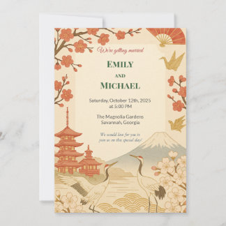 Convite Minimalist Japanese Cherry Blossom Wedding