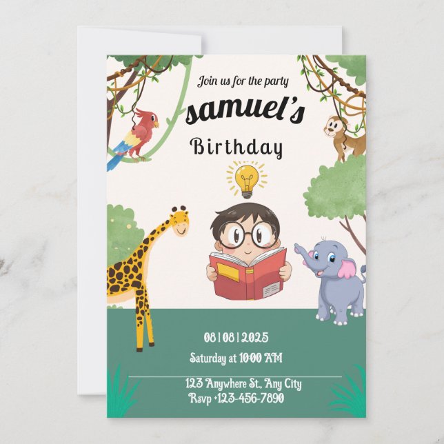 Convite Minimalist Jungle Safari Birthday Invite  (Frente)
