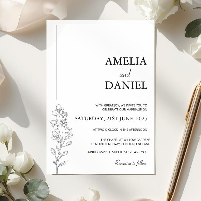 Convite Minimalist Larkspur Floral Wedding Invitation (Criador carregado)