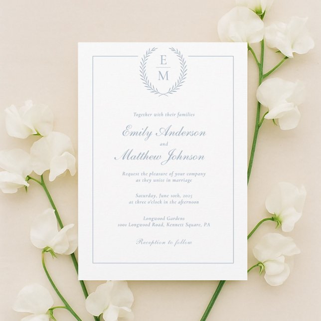 Convite Minimalist Laurel Monogram Wedding Invitation (Criador carregado)