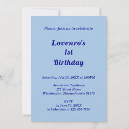 Convite Minimalist Light Blue Kids Birthday Invitation