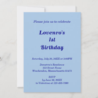 Convite Minimalist Light Blue Kids Birthday Invitation