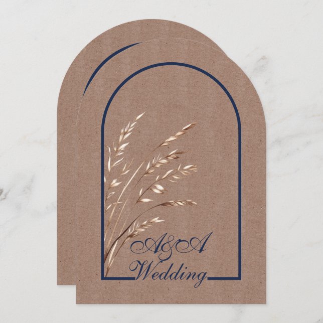 Convite Minimalist Light Brown and Navy Arch Wedding  (Frente/Verso)