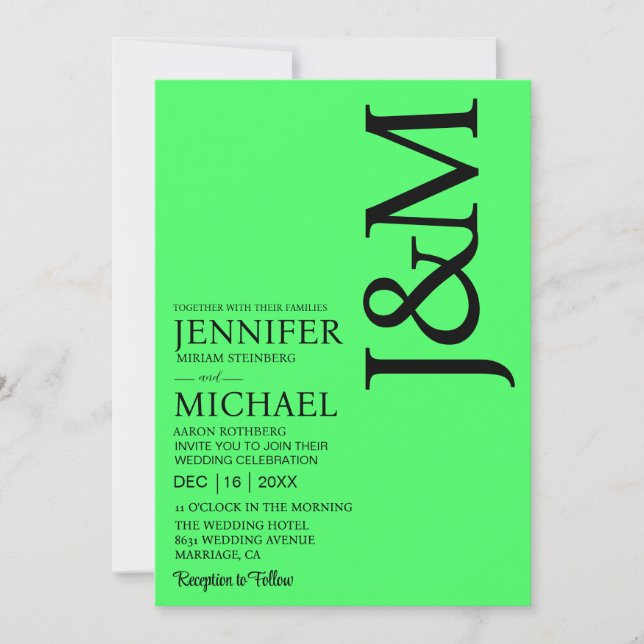 Convite Minimalist Lime Green Summer Wedding (Frente)