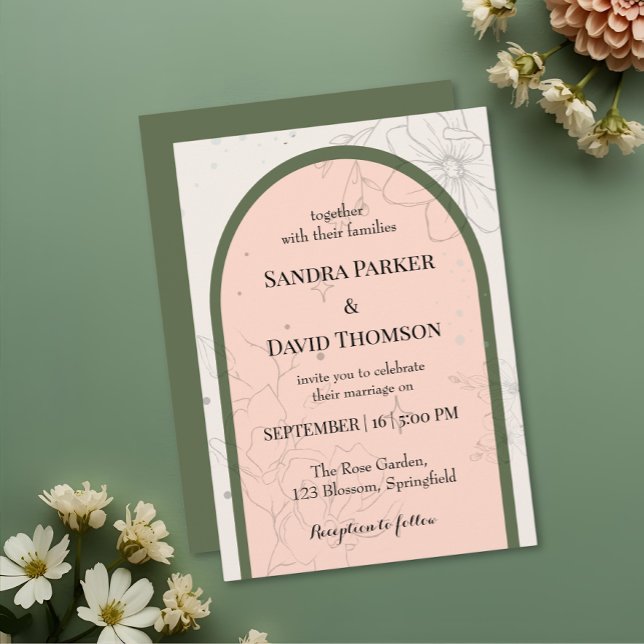 Convite Minimalist Line Art Floral Arch Wedding  (Criador carregado)