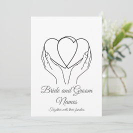 Convite Minimalist Line Art Hearts & Hands Grey Wedding In