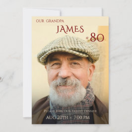 Convite Minimalist Male Family Photo 80th Birthday 