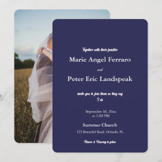 Convite Minimalist Midnight Navy Blue Modern Wedding Photo