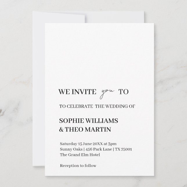 Convite Minimalist Modern Clean Wedding Design (Frente)