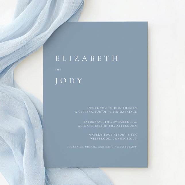 Convite Minimalist Modern Elegant Dusty Blue Wedding  (Criador carregado)