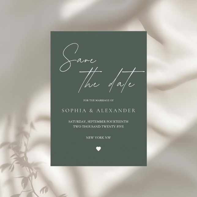 Convite Minimalist Modern Forest Green Save the Date (Criador carregado)