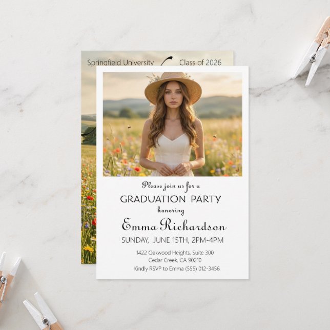 Convite Minimalist Modern Typography Graduation Party (Frente/Verso In Situ)