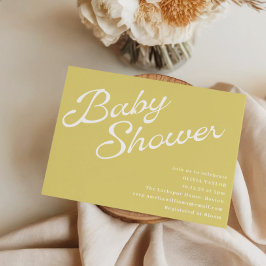 Convite Minimalist Modern Yellow Retro Script Baby Shower