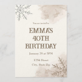 Convite Minimalist Neutral Winter 40th Birthday Invitation