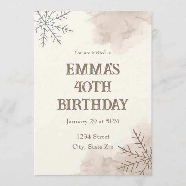 Convite Minimalist Neutral Winter 40th Birthday Invitation (Frente)