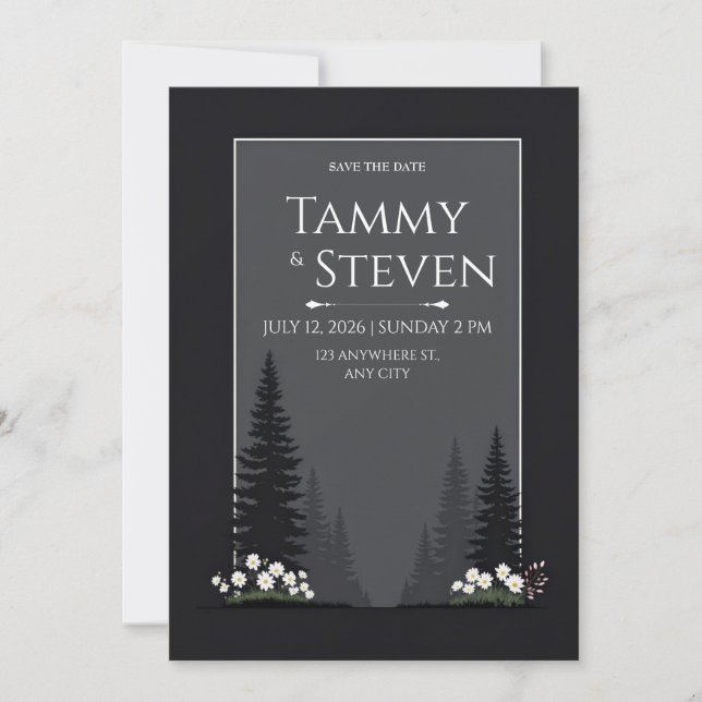 Convite Minimalist Nordic Forest Silhouette Wedding (Frente)